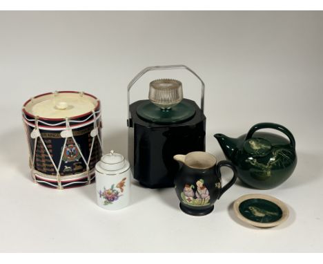 A collection of various wares comprising, a military drum ice bucket reading "1st Bn The Kings Own Scottish Borders" (h-17cm 