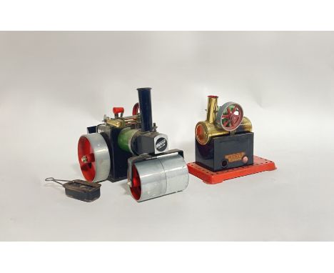 A Mamod steam roller with additional used tray, together with a Mamod steam engine with missing burner 