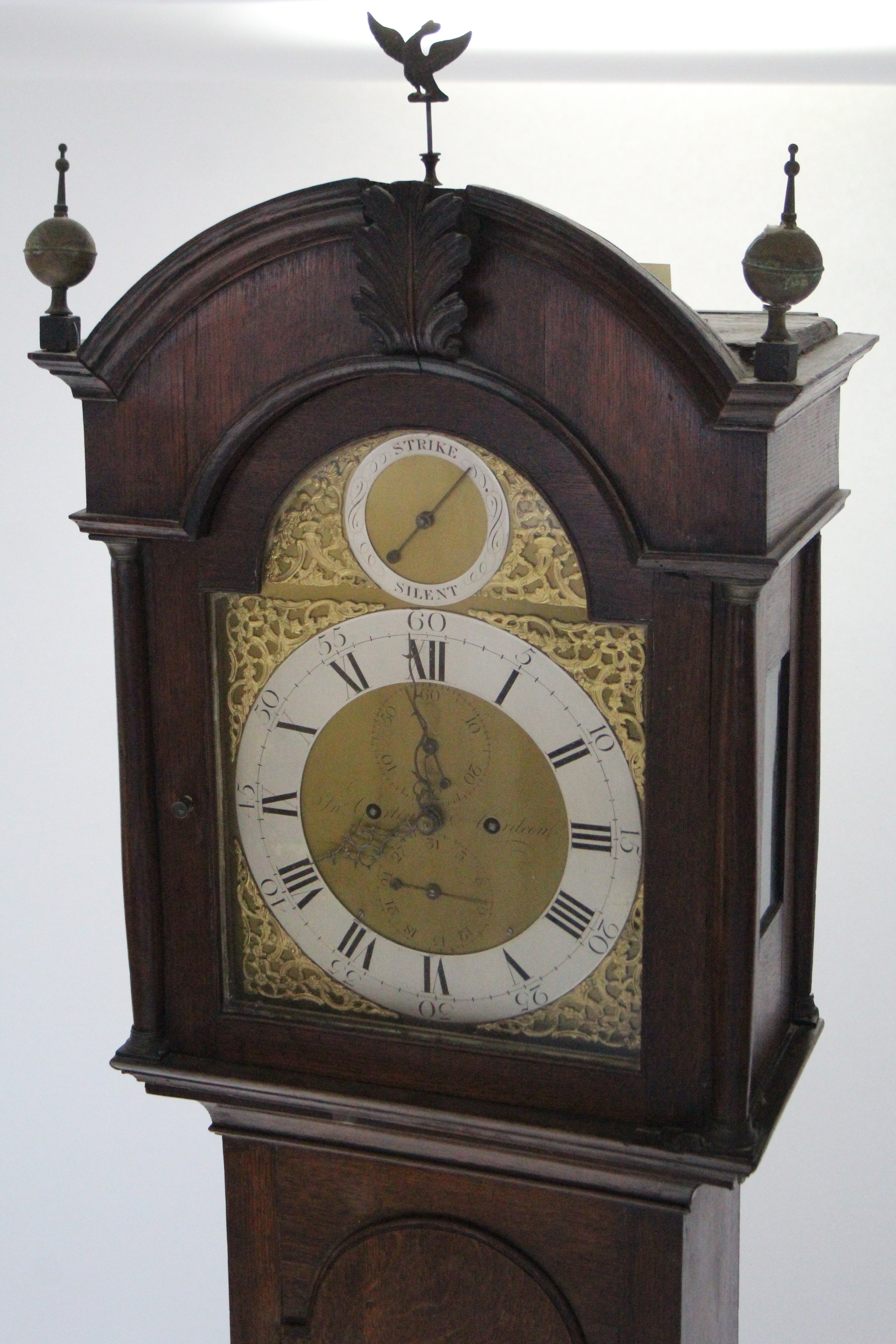 A late 18th century longcase clock, the 12” brass & silvered dial with