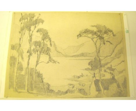 James Priddy - a pencil sketch Tay-Y-Llyn lake landscape unframed 23 x 32cm