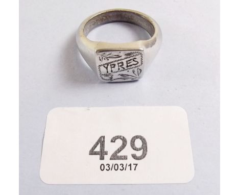 A WWI 'Ypres' aluminium trench art signet ring 
