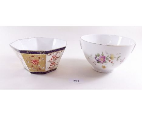 A Wedgwood octagonal 'Imari' style sugar bowl and a Royal Worcester sugar bowl painted sprays of flowers 