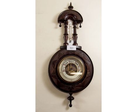 A late Victorian carved barometer/thermometer 