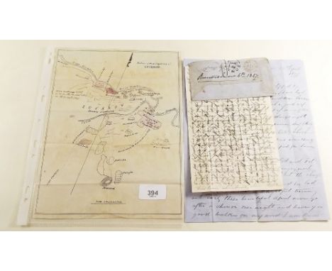 A small group of 1857 Army letters and envelope with some cross letter writing to save on postage and hand drawn map of Briti