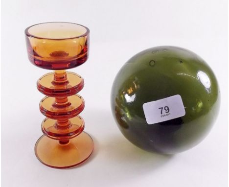 A Wedgwood 'Sherringham' glass candlestick and an antique fishing float 