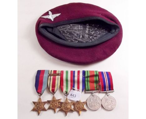 A set of six medals and a Red Beret believed to have been awarded to William Walter Staples, Regimental Sergeant Major in the