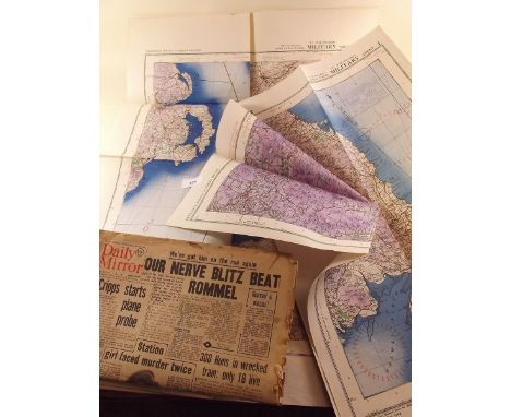 Two WWII coloured 1943 and 1944 war edition military Ordnance Maps of the Borders, Lancashire, Westmoreland and Cumberland, I