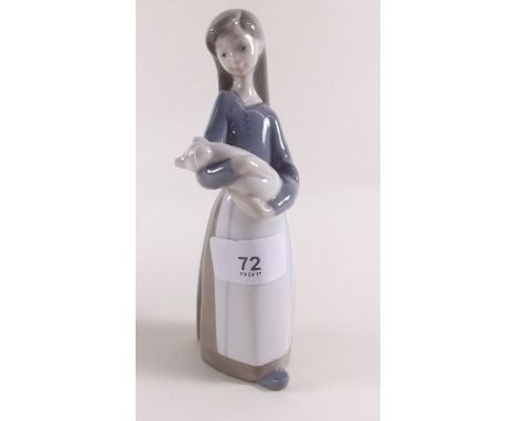 A Lladro girl - girl carrying a pig, 18cm
