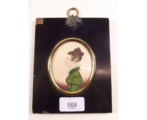 A 19th century water colour miniature portrait in ebonised frame 
