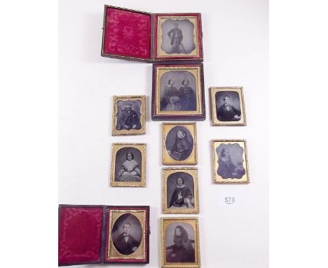 Nine various Victorian framed portrait daguerrotypes - two in leather cases 
