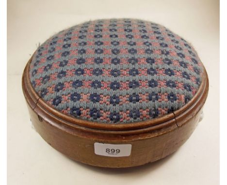 A Victorian small circular tapestry top stool on ceramic feet