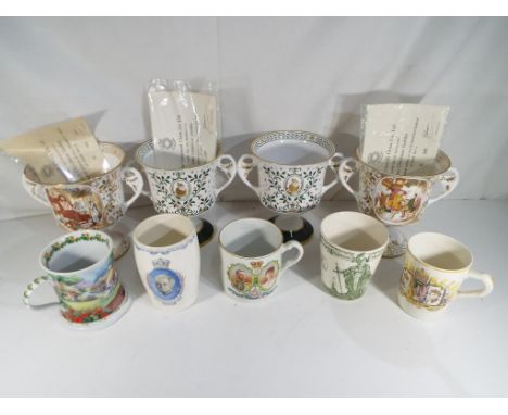Four Caverswall ceramic Christmas Goblets comprising 1978, 1979, 1980 and 1981, a Royal Doulton 'Victory and Peace 1919' beak