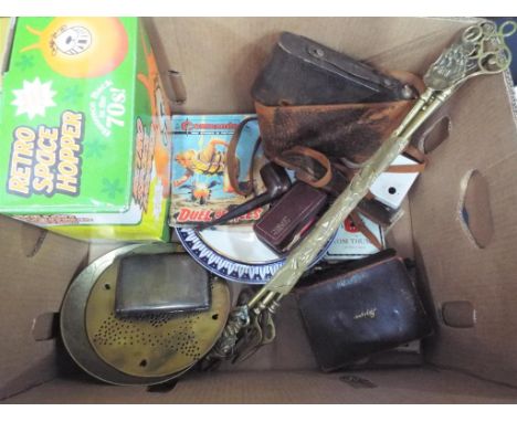 A good mixed lot to include a Pocket Commando comic, a good quality plated cigarette box, a set of Mahleys playing cards, vin