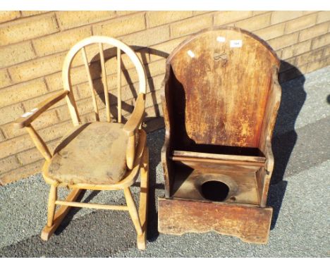 A children's pine rocking chair and a commode (2) This lot MUST be paid for and collected, or delivery arranged, no later tha