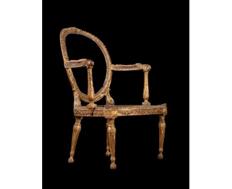 A GEORGE III GILTWOOD OPEN ARMCHAIR IN THE MANNER OF THOMAS CHIPPENDALE, CIRCA 1775 92cm high, 66cm wide, 52cm deep overallFo