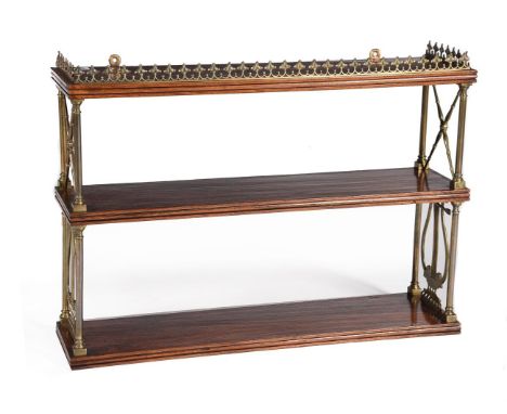 Y A SET OF REGENCY ROSEWOOD AND BRASS MOUNTED HANGING WALL SHELVES CIRCA 1820 57cm high, 78.5cm wide, 21cm deepCondition Repo