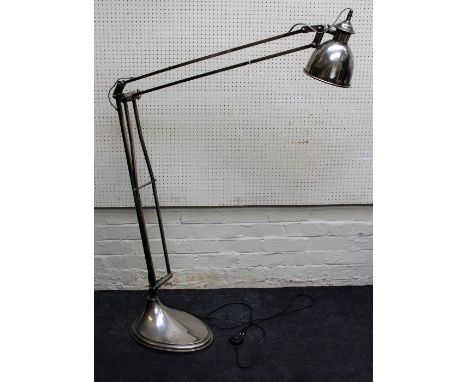A good French Art Deco style white metal hinged floor lamp of large size, 242cm overall extended approximately&nbsp;