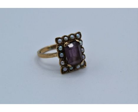 An Amethyst and seed pearl dress ring in 9ct yellow gold, size N. Gross weight&nbsp;approximately&nbsp; 4.0 grams