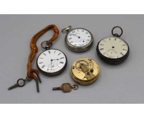 A gentlemen's pocket watch, key wound marked fine silver along with a sterling silver pocket watch, with movement removed and