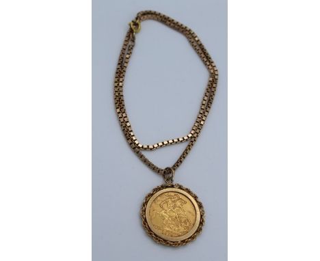 A Queen Elizabeth II sovereign and 9ct gold chain, 18 grams approximately