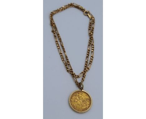 A George V half sovereign and 9ct gold chain, 12 grams&nbsp;approximately