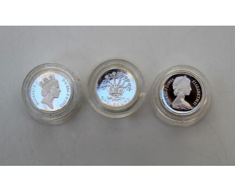 1993 One Pound silver Piedford Proof coin 1984 One Pound silver Proof 1991 One Pound silver Proof