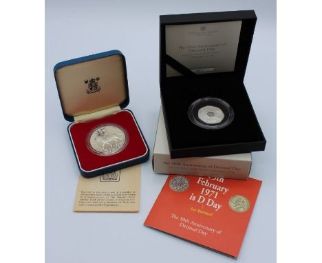 1977 The Queens Silver Jubilee Crown. The 50th Anniversary of Decimal Day - 50p Silver Proof Piedfort Coin (2)&nbsp;