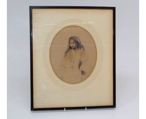 John Frederick Lewis, RA ( British 1804 - 1876) Three quarter length portrait of a young Moorish girl. Pencil and watercolour