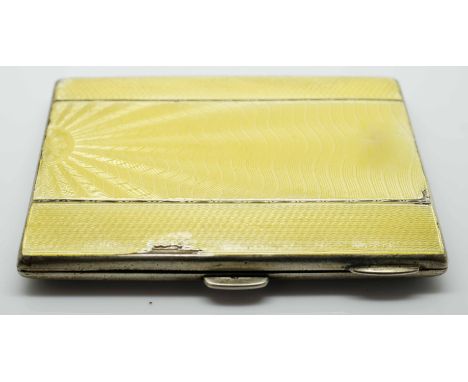 1930's Art Deco ladies HM Silver and yellow enamel compact c. 1934 total weight approx 92g