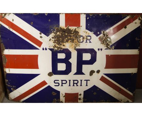 Original 20th c vintage metal and enamel advertising sign 'Union Flag BP Motor Spirit' 72ins W x 48ins H