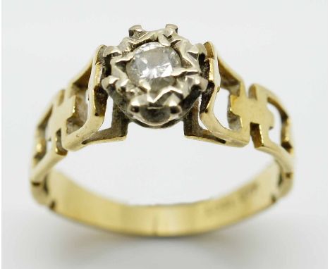 Ladies 18ct gold single stone diamond ring with decorative part filigree band size K total weight approx 2.7g