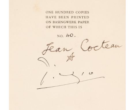 Cocteau (Jean and Pablo Picasso). Orphée. A Tragedy in one Act and an Interval, translated by Carl Wildman, 1st edition in En