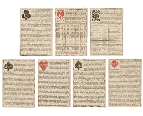 * English playing cards. A Systematical Compendium of Geography, on the face of 52 Cards, London: Revd John Hunt, circa 1790,