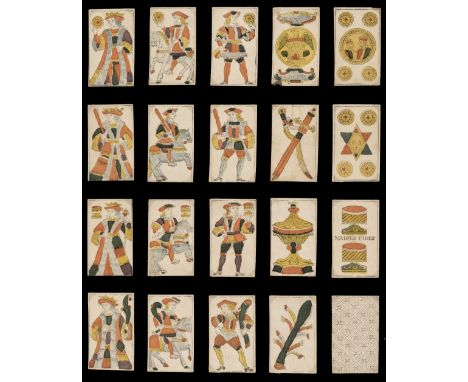 * Spanish playing cards. Money Bag pattern, [Italy, Genoa]?: Hermanos Solesi, circa 1740, the complete deck of 48 stencil col