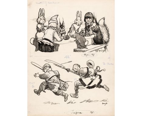 * Hassall (John, 1868-1948). Wreath of Moonbeams, circa 1932, two pen and ink vignettes together on thick card, each signed t