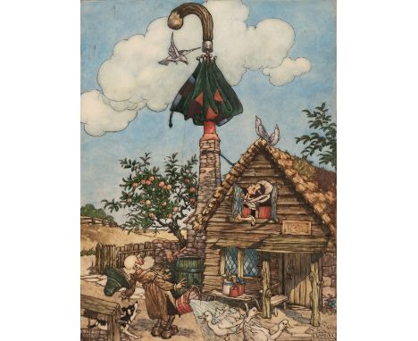 * Folkard (Charles, 1878-1963). 'Who Put That There?' bellowed the farmer, hardly believing his eyes, circa 1925, pen, ink an
