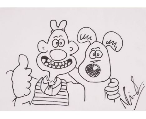 * Park (Nick, 1958-). Wallace and Gromit, black felt tip pen, depicting Wallace with his arm round Gromit, Gromit doing 'bunn