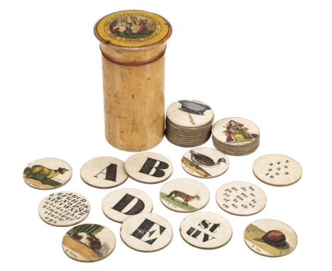 * Educational Alphabet Game. The Picture Alphabet for a Good Child, c. 1850, comprising 31 (of 35) engravings mounted on both