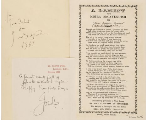 Betjeman (John, 1906-1984). A Lament for Moira McCavendish by "Coras Jompair Eireann”, 1st edition, Lismore: Browne [for the 