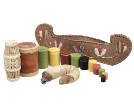 * Toys. Chinese cricket cage containing carved toy Eel, 19th-century, finely carved horn? eel head, with open mouth and two s