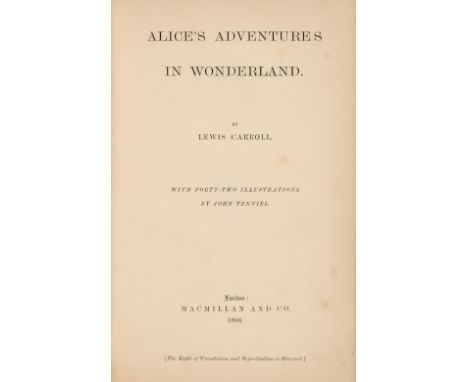 Dodgson (Charles Lutwidge, 'Lewis Carroll'). Alice's Adventures in Wonderland, 1st published edition, Macmillan, 1866, wood-e