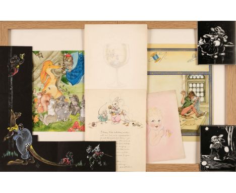 * Banks (Eulalia Minfred, 1895-1999). A small collection of original illustrations and a letter, mainly watercolour, and ink,