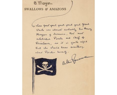 Ransome (Arthur). Swallows &amp; Amazons, 1st edition, London: Jonathan Cape, 1930, illustrations and map endpapers by Stephe