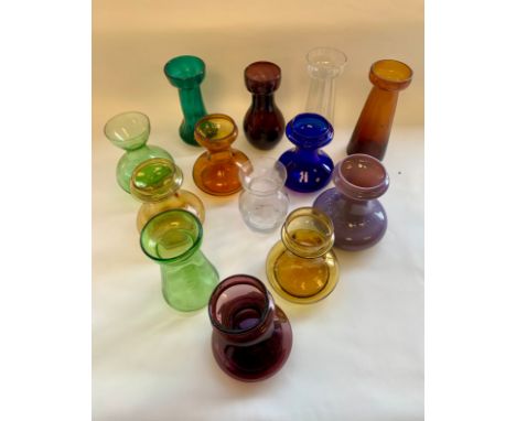 Collection of 13 vintage art glass hyacinth bulb vases