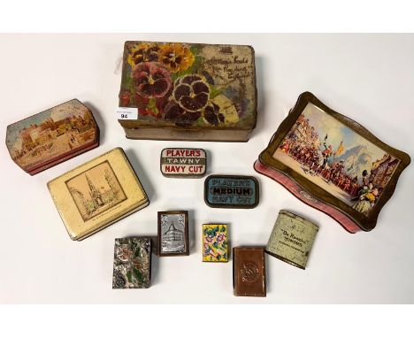 Lot of vintage tins to include Suttons, McVitie, Player's together with various matchbox holders