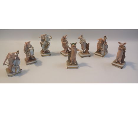 Vintage German Porcelain Pigs Playing Musical Instruments  [11cm]