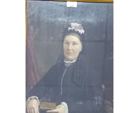 19th Century oil on board Portrait of a lady in typicial period dress, unsigned.[Frame 68x58cm]