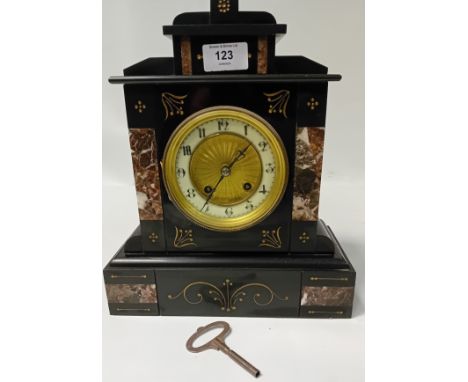 Antique Marble mantle clock with circular dial with original hands and key