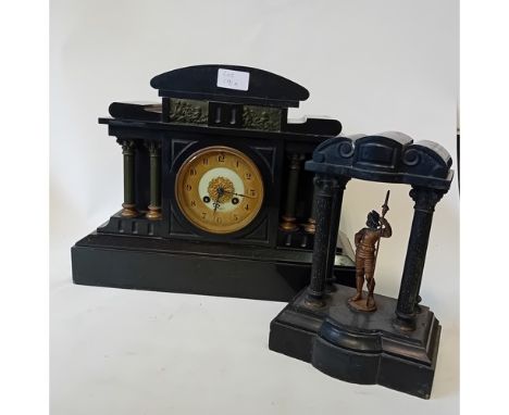 Slate mantle clock and ganiture