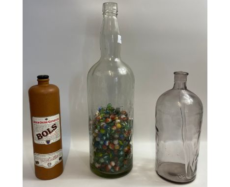 Large Bells Scotch Whiskey bottle [50cm] with marbles, Bols Zeer Oude Genever stoneware bottle and large vintage glass jar